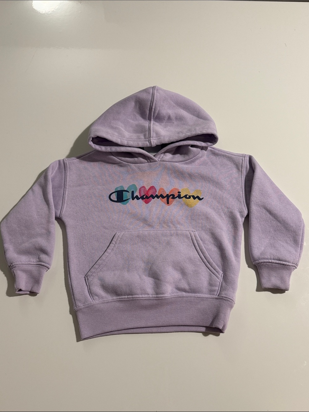 Champion Lavender Hoodie with Multicolor Rainbow Script Sz 2T